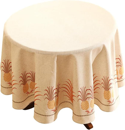 patdrea Designer Tablecloth for Round Table,Pineapple Pattern Linen Tablecloths,Fall Decoration Table Cover for Kitchen Dining Christmas,Tea Party,Thanksgiving,Diameter 67"-Pineapple B