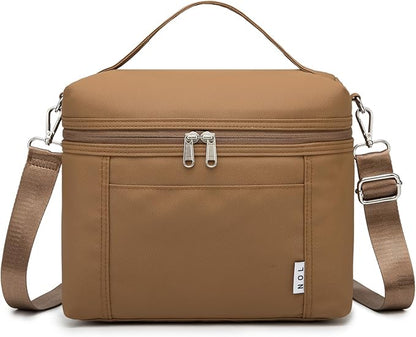 NOL Natural Organic Lifestyle Insulated Lunch Bags for Women Cooler Bag Lightweight Nylon Waterproof Lunch Box For Work (Medium(normal),Brown