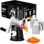 Rotary Cheese Grater Hand Crank - Cheese Shredder Hand Crank with Handle, Vegetable Shredder with 3 Stainless Steel Blades & Strong Suction Base – Round Slicer & Food Chopper for Kitchen