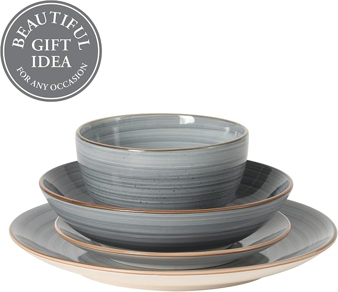Gibson Home Stonebury 16 Piece Plates and Bowls Blue Dishes