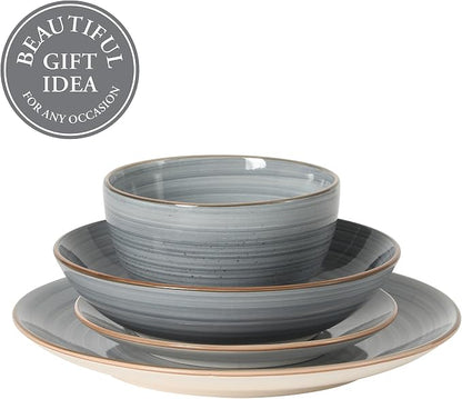 Gibson Home Stonebury 16 Piece Plates and Bowls Blue Dishes