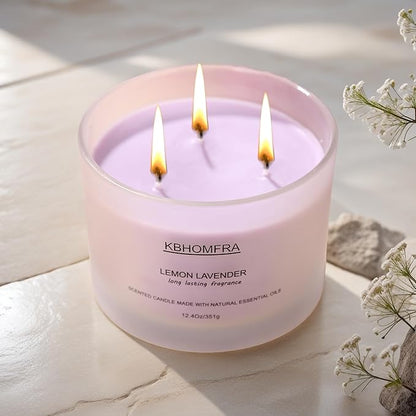 Scented Candle for Home, Lemon Lavender Essential Oils Fragrant, Soy Wax 12.4oz Large Capacity,3-Wick 70 Hours Burn,for Festival Luxury Gift,Sleep Relaxation Ambience