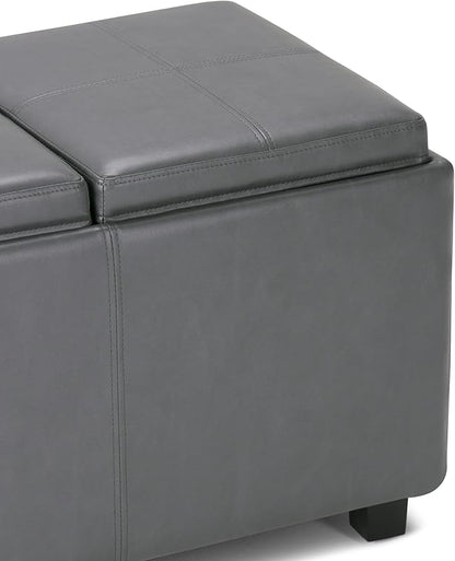 SIMPLIHOME Avalon 42 inch Wide Contemporary Rectangle Storage Ottoman in Stone Grey Vegan Faux Leather, Assembled, For the Living Room, Entryway and Family Room