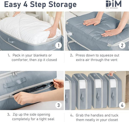 DIMJ Comforter Storage Bag - 100L Large Capacity Blanket Storage Compression Bags, Washable Space Saving Self Compression Organizer with Window Handles, Space Saver for Clothes, Bedding, Sheet