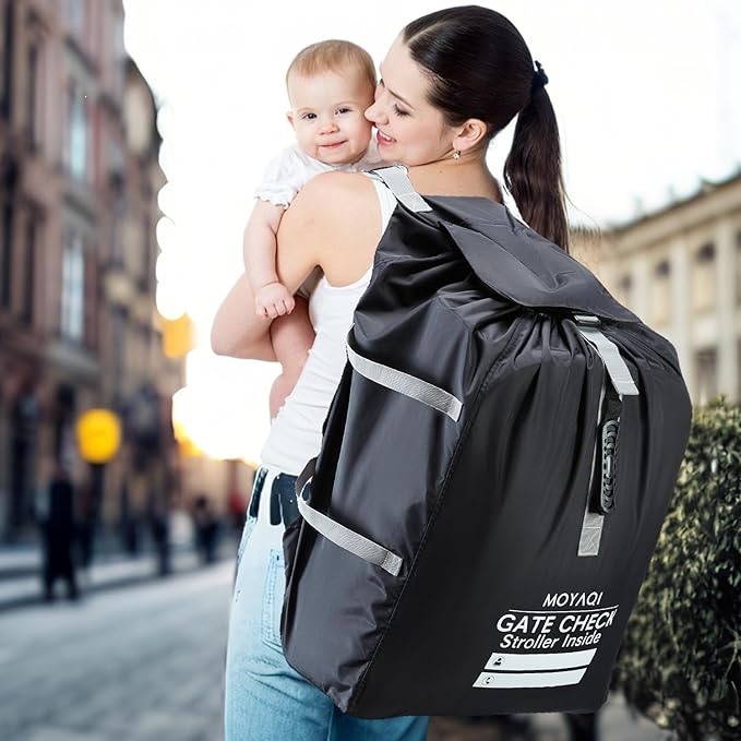 MOYAQI Stroller Travel Bag for Airplane, Gate Check Bag Backpack with Durable Nylon,Adjustable Carry Straps,Infant Carriers & Booster Seats (Black)