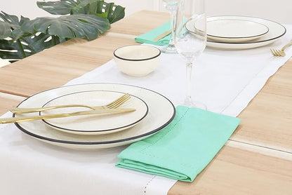 PurpleEssences Set of 6 Hemstitch Cloth Dinner Napkins 100% Cotton - Soft Durable Washable - Ideal for Wedding Christmas Holiday Winter - Perfect Everyday Use Table Linen 18x18 - Turquoise