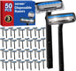 CXYARY 50 Pcs 3 Blade Disposable Razors With Clear Safety Cap, Shaving Razors Bulk for Men &Women, Stainless Steel Blade, Multipurpose Portable Shave Razor for Bathing Hotel Travel, Black