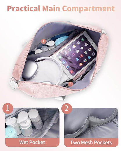 Narwey 18x14x8 Inches Travel Bag Spirit Airlines Frontier Personal Item Bag, Travel Duffel With Wet Pocket Carry on Bag for Airplane Underseat Duffle Overnight for Women and Men (Pink)