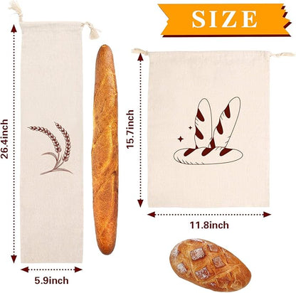 Augshy 4 Packs Linen Bread Bags for Homemade Bread, Unbleached, Reusable Bread Storage Bakery & Baguette