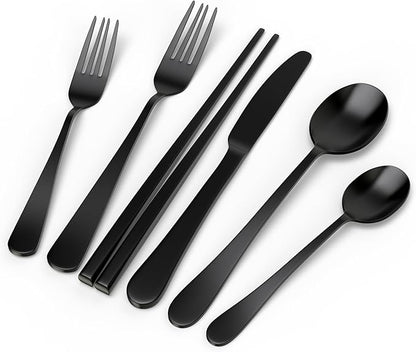 Upgraded 18/8 Stainless Steel 28-Piece Flatware Cutlery Set(Black)-Silverware set for 4-Luxurious Home Kitchen Dinnerware Sets-Great Kitchen Accessories-Perfect House Warming/Christmas Gift