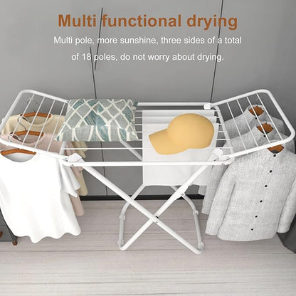 Diydeg Clothes Drying Rack, Foldable Portable Laundry Drying Rack with Height Adjustable Wings, Space Saving Heavy Duty Metal Clothes Hanger for Indoor Outdoor Use, Laundry Room