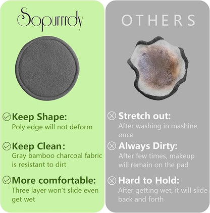 20 Pcs Reusable Makeup Remover Pads - Gray Bamboo Reusable Cotton Rounds with Laundry Bag