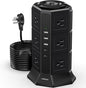 Surge Protector Power Strip Tower, 10FT Ultra Flat Extension Cord with 12 AC Outlets 5 USB Ports(2 Type C), Desktop Charging Station, Flat Plug Outlet Extender for Home Office Dorm