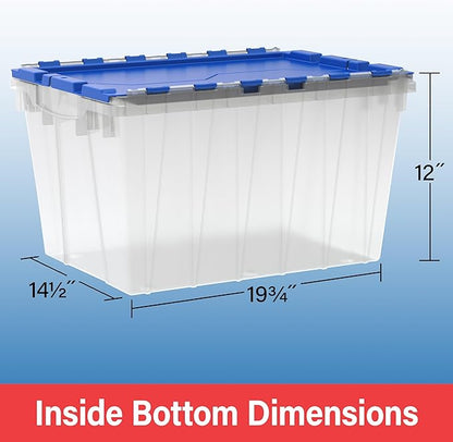 Akro-Mils KeepBox 12 Gallon Storage Container, Nesting and Stackable Plastic Storage Box with Lid Attached, Clear Tote for Garages, Closets, and Moving, 21-1/2" x 15" x 12-1/2", Clear/Blue