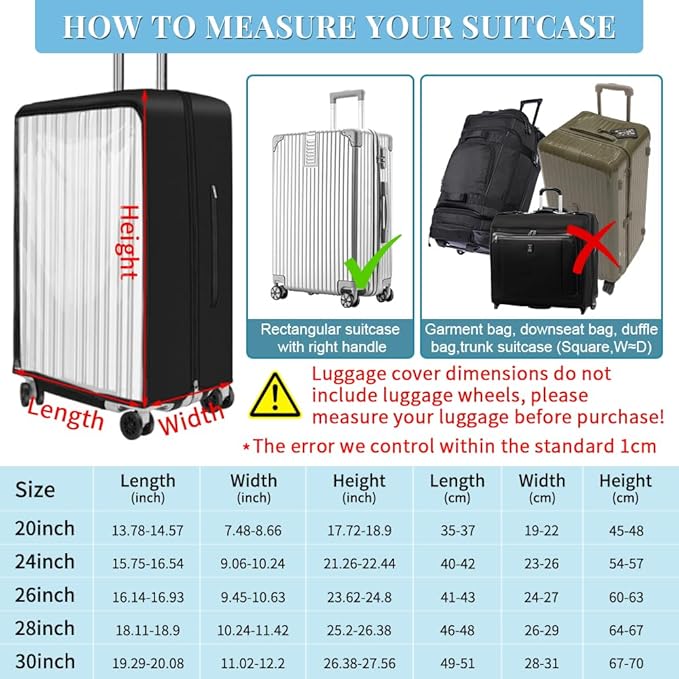 Yotako Upgraded Zippered Transparent PVC Suitcase Cover, No Disassembly Required Clear Luggage Protector for Suitcase Luggage Protector Cover 28''