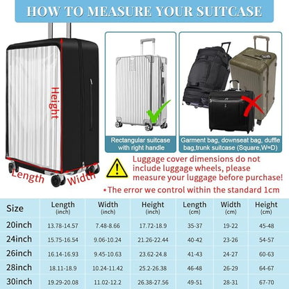 Yotako Upgraded Zippered Transparent PVC Suitcase Cover, No Disassembly Required Clear Luggage Protector for Suitcase Luggage Protector Cover 28''