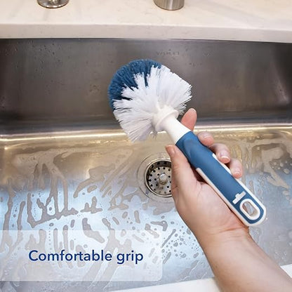 Unger Sink and Dish Scrub Brush, Kitchen Washing Scrubber for Hard-to-Reach Corners, Small Cleaning Supplies, Non-Scratch Bristles, Glassware, Pots, Pans, Tumblers, Drains, and Disposals
