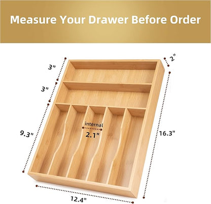 Silverware Organizer Kitchen Drawer Organizer Utensil Organizer Bamboo Silverware Holder Cutlery Organizer in Drawer Flatware Organizer Tray(7 slots, Natural