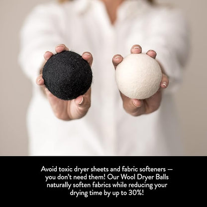 Molly's Suds Wool Dryer Balls | XL, Premium Organic Fabric Softener, Hypoallergenic, Hand-Felted, Reusable, Reduce Drying Time | Black, Set of 6