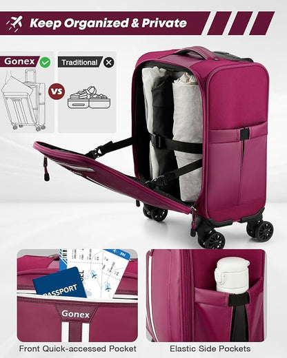 Gonex 16 inch Underseat Carry On Luggage with Spinner Wheels, Water Resistant PVC Wheeled Travel Bag Airline Approved, Softside Small Rolling Personal Item Suitcase for Men Women, Purple