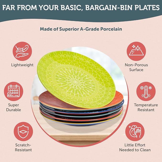 Salad Plates - Small Plate for Serving Appetizer, Sandwich - Microwavable -