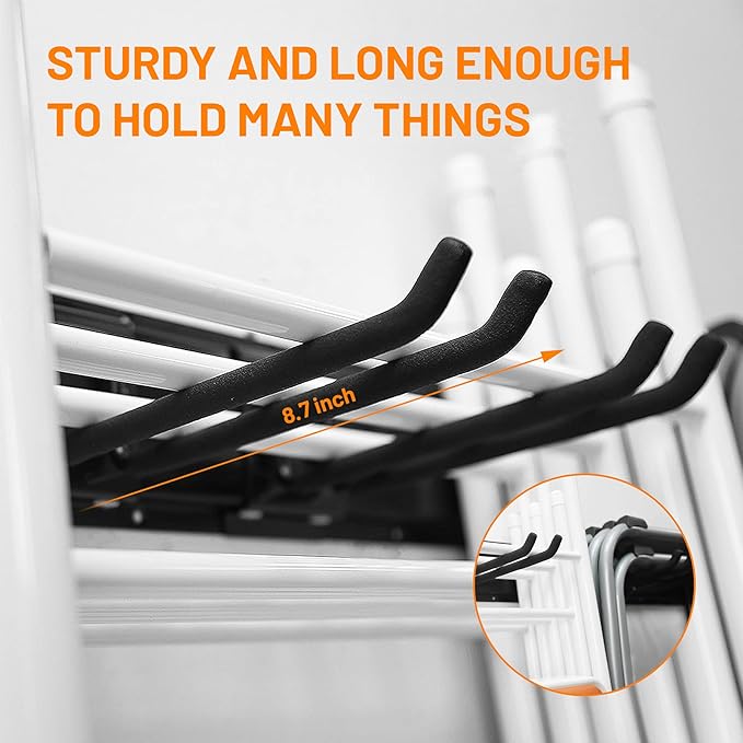 Wallmaster Garage Storage Organization Wall Mount, Garden Tool Rack Organizer Heavy Duty Folding Chair Hangers with 6 Adjustable Hooks 48inch Tracks Max Load 450lb