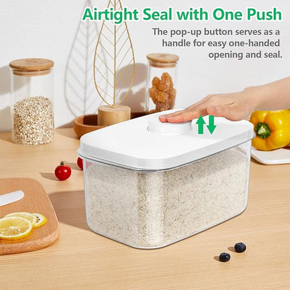 Airtight Flour Container 6.34 QT, Clear PET Plastic Food Storage Container Bin with Pop Up Lids For Rice Flour Sugar, Dry Food Holder for Kitchen Pantry Organization and Storage