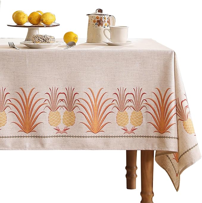 patdrea Designer Square Tablecloth,Pineapple Pattern Linen Tropical Style Tablecloths,Fall Table Cover Cloth Decor for Kitchen Dining Christmas,Tea Party,Thanksgiving,67"x67"-Pineapple B