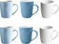 11 Ounce Porcelain Mugs, Set of 6 Coffee Mugs for Tea, Milk, Hot Cocoa, 2 White, 2 Skyblue, 2 Seablue