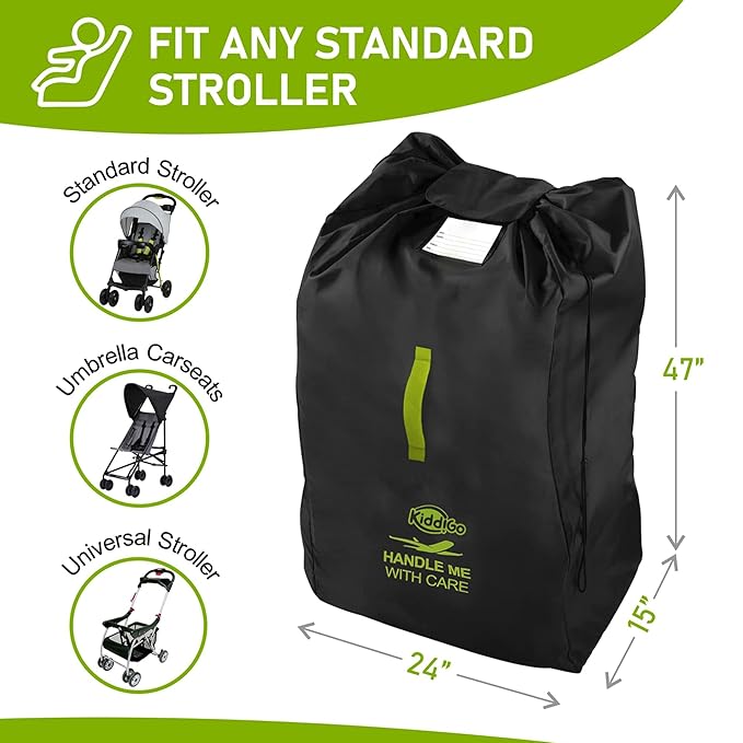 Travel Stroller Bag for Airplane, Black and Green, 47" H x 24" W x 15" D, Fits Most Large, Single, Double, Jogging Strollers,Waterproof, Heavy-Duty Protection, Easy-to-Carry Design