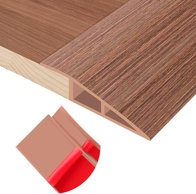 Floor Transition Strip Self Adhesive Vinyl Door Threshold for Doorways Carpet Edging Trim Overlap Edge Reducer for Laminate Floor, Carpet, Tile (Light Brown Wood Grain, 3/5" to 4/5", 6.6Ft)