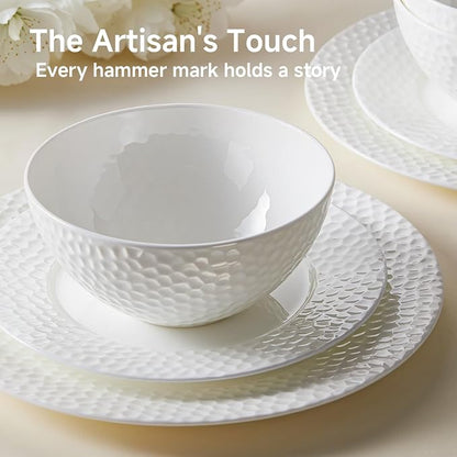 18Pcs Hammered Rim White Bone China Set, Service