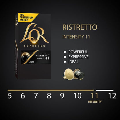 L'OR Espresso Capsules, 80 Count Ristretto, Single-Serve Aluminum Coffee Capsules Compatible with the L'OR BARISTA System & *Nespresso Original Machines, 80 Count (Pack of 8)