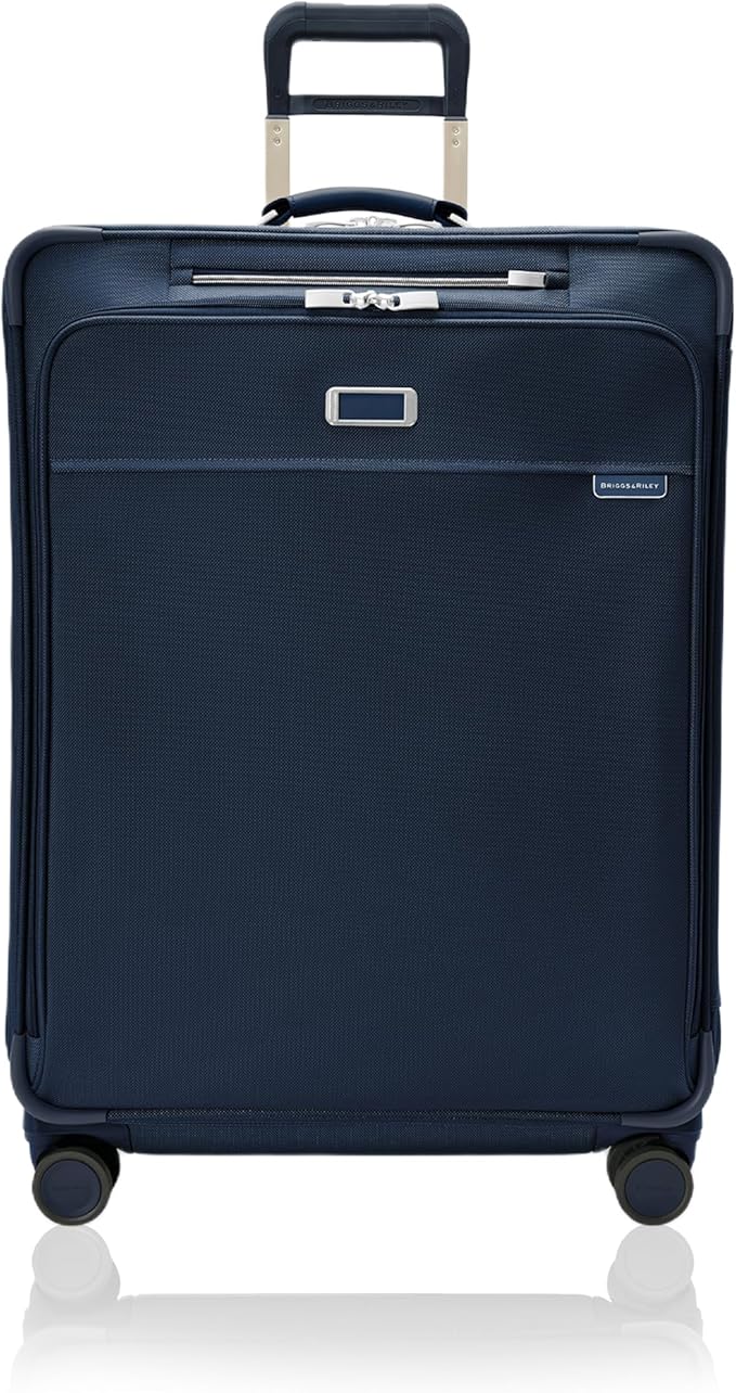 Briggs & Riley 29" Large Expandable Spinner - Checked Luggage for Travel, Suitcases with Wheels, Softside Rolling Bag for Men & Women, Self-Repairing Zipper - Baseline Collection, Navy
