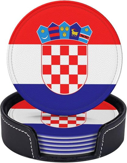 6 Pack Croatian Flag Leather Coaster