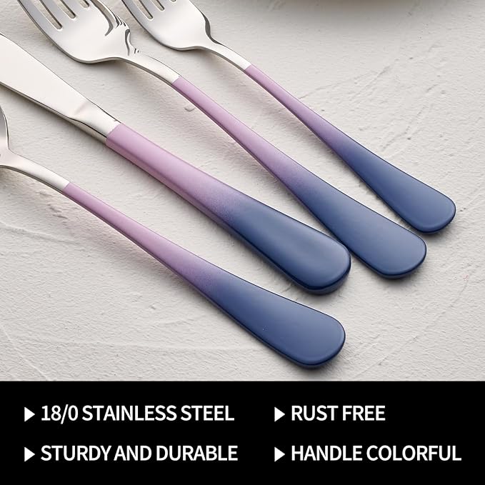 20-Pieces Color Silverware Sets for 4,Pink and gray Handle Stainless Steel Cutlery Set, Include Forks Spoons and Knives Set, Dishwasher Safe Utensil Sets for Home Restaurant