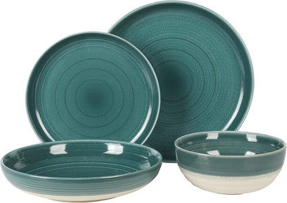 Gibson Elite Clarina 16 Piece Double Bowl Stoneware Reactive Glaze Round Plates