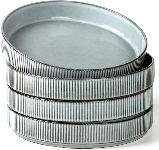 famiware Star 8.25" Pasta Bowls, Large Dinner Bowls Set of 4, Salad Bowl Plates, Shallow Bowls for Eating, Smoky Blue