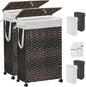 70L Slim Laundry Hamper with Lid & Wheels, 2-Park Rolling Laundry Basket with 4 Removable Liner Bags & 3 Mesh Bags, Narrow Dirty Clothes Basket, Foldable Handwoven Rattan Laundry Sorter, Brown