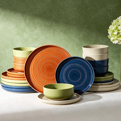 Dinnerware Set for 8, Ceramic Plates and Bowls, Chip & Scratch Resistant