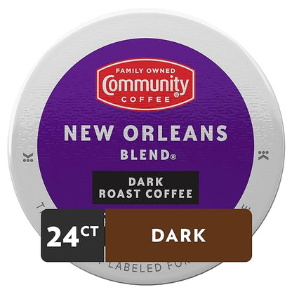 Community Coffee New Orleans Blend 24 Count Coffee Pods, Special Dark Roast, Compatible with Keurig 2.0 K-Cup Brewers, 24 Count (Pack of 1)