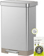 EKO Hudson Matte Stainless 50 Liter/13.2 Gallon Step Trash Can with Rear Trash Bag Storage Compartment