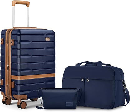 Carry On Luggage Set 22x14x9 Airline Approved， Expandable Hard Shell Suitcase with Spinner Wheels TSA Lock，3 Piece Lightweight Travel Luggage (Navy)