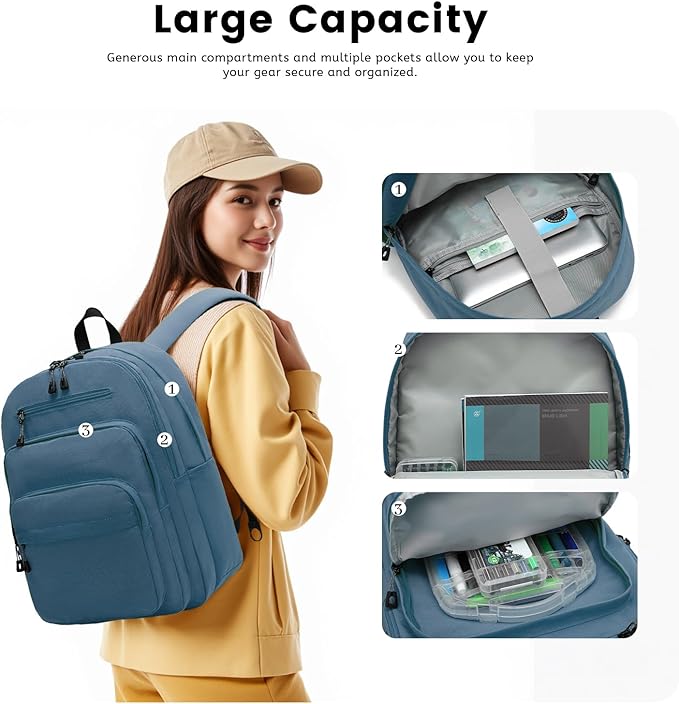 Lanola Basic Multi-Pocket Multipurpose Backpack Classical Water Resistant Bookbag For School Business Travel or Casual Daypack Backpacks For Men Or Women - Turquoise