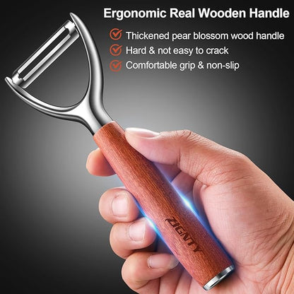 Premium Vegetable Peeler Stainless Steel，Ultra Sharp Potato Peelers for Kitchen, Swivel Blade Veggie Fruit Peeler, Carrot Cucumber Peeler with Ergonomic Wood Handle Y Peeler（5 Years Warranty）