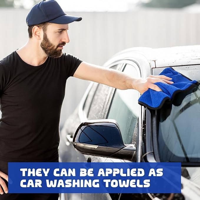 Tallew 50 Pcs Microfiber Towels 16 Inch x 16 Inch Microfiber Cloth Car Drying Towels for Cars Washing Polishing Office Windows Cleaning Household Supplies (Blue,Gray)