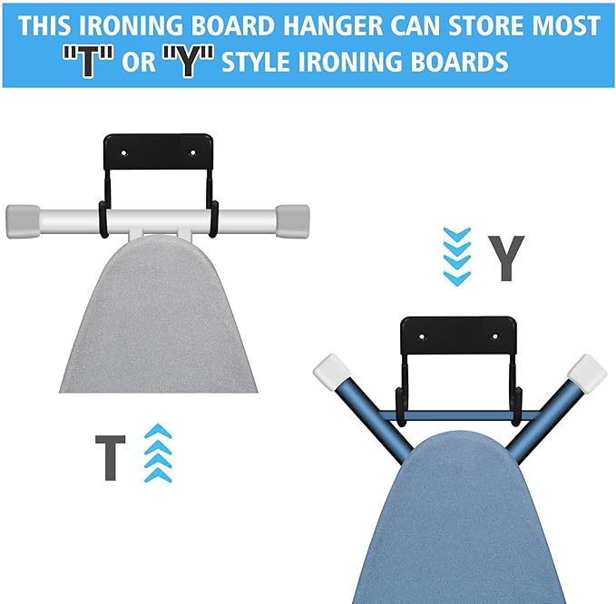 Ironing Board Hanger Wall Mount, Ironing Board Holder Iron Board Organizer Wall Rack, Black Iron Board Hanger Holder for Laundry(Black)