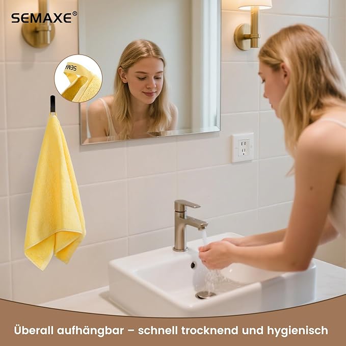 SEMAXE 12 Pack Hand Towels for Bathroom, 100% Cotton Towels with Hanging Loops, Soft and Highly Absorbent, Hand Towel Set for Gym, Shower, Hotel, Spa and Kitchen, Yellow