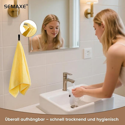 SEMAXE 12 Pack Hand Towels for Bathroom, 100% Cotton Towels with Hanging Loops, Soft and Highly Absorbent, Hand Towel Set for Gym, Shower, Hotel, Spa and Kitchen, Yellow