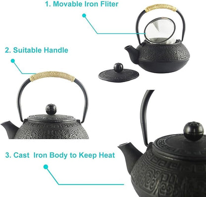 Hwagui - Japanese Cast Iron Teapot With Stainless Steel Tea Infuser, Tea Kettle Stovetop Safe 600ml/20oz